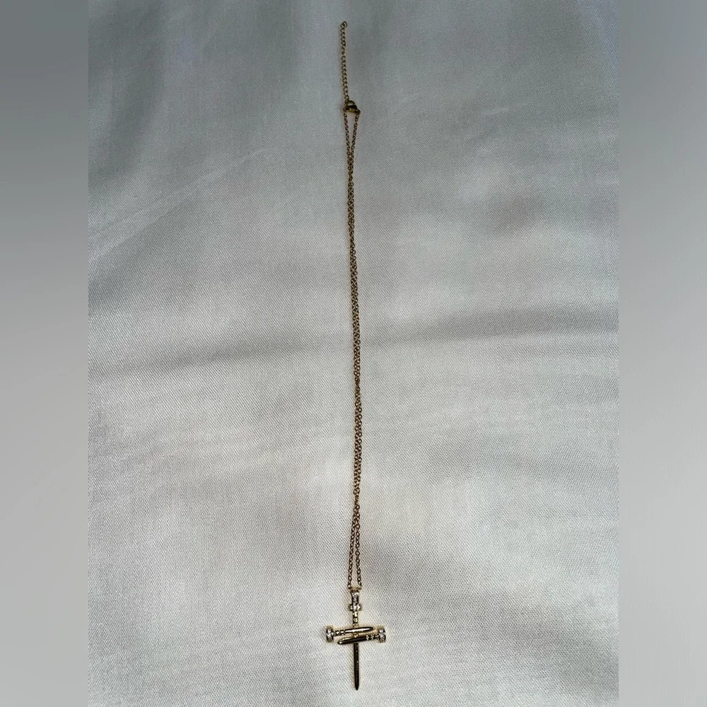 Gold-Plated Nailed Cross Pendant Necklace